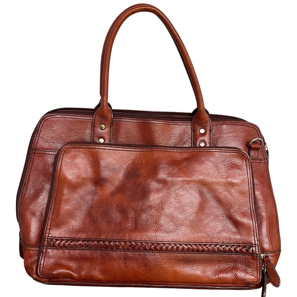 Wilson Leather Cognac Brown Briefcase Laptop Bag Zip Top Professional Tote